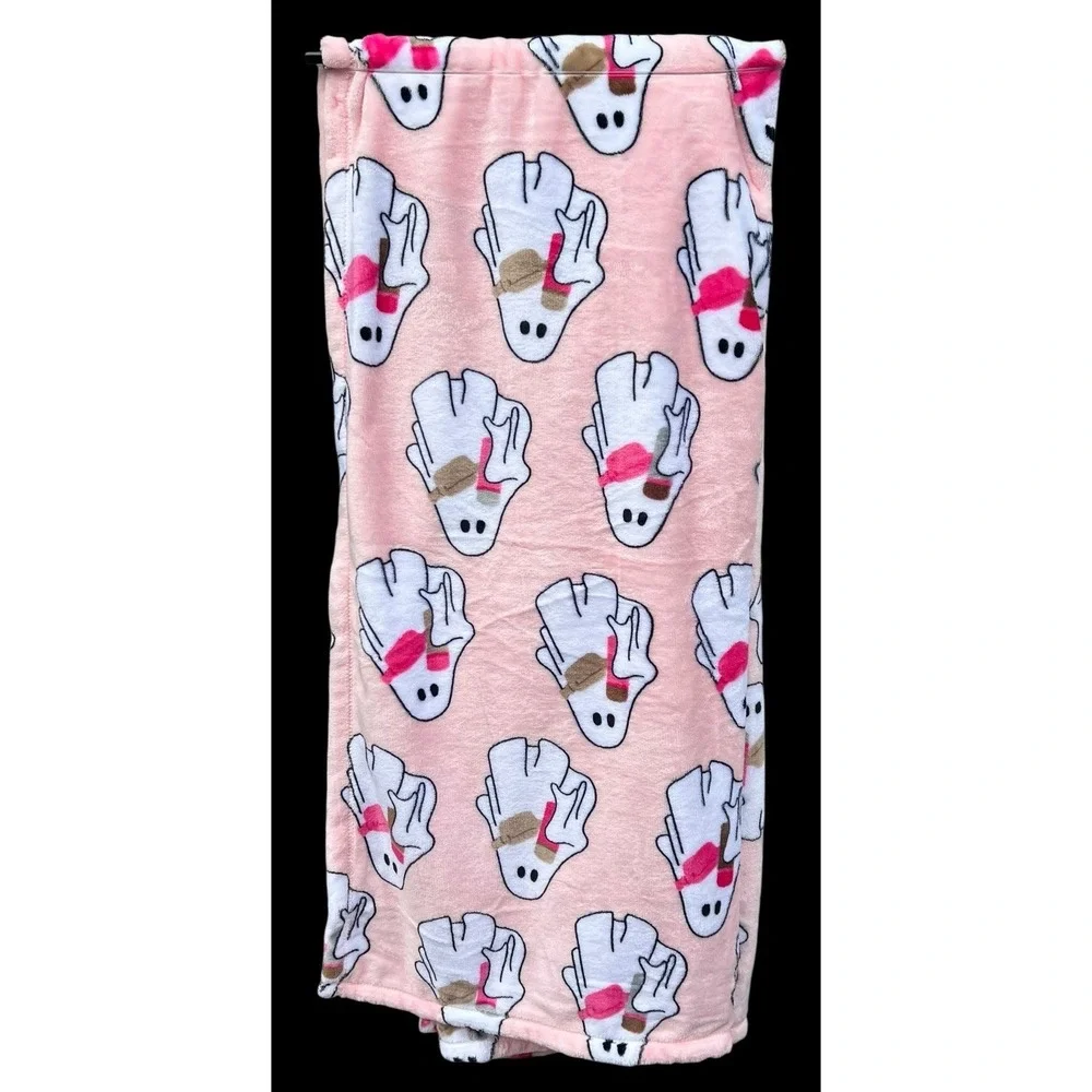 Hey Boo! Pink Halloween Girl Ghost Stanley Crossbody Velvet Plush Throw 50x 70